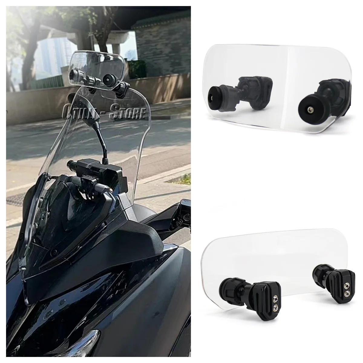 

OTILLI Universal Motorcycle Windshield Extension Adjustable Clamp-On Windscreen ABS Deflector Modified Motorcycle Accessories