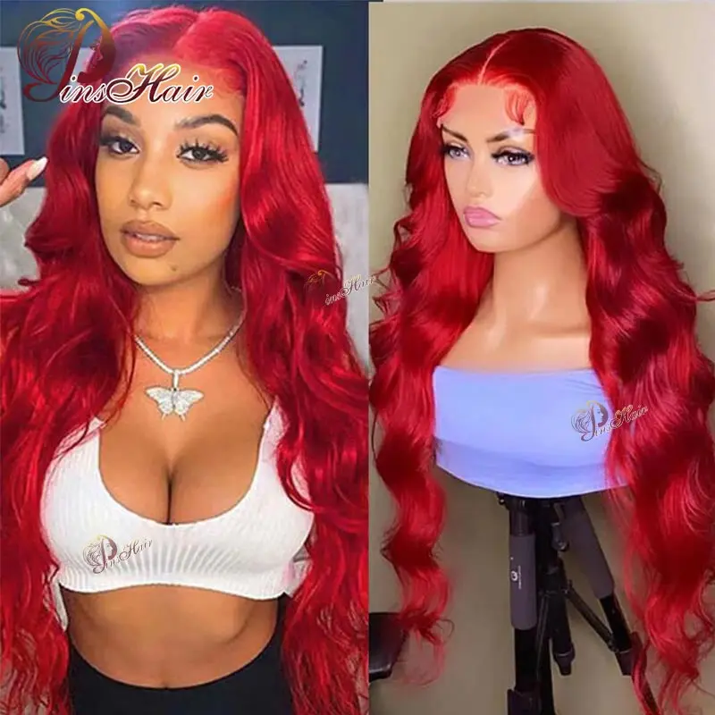 

Red Body Wave 100% Human Hair Wig 13x4 HD Lace Frontal For Women 10 32inch 99J Burgundy Colored Cheap Wigs On Sale 180 Density