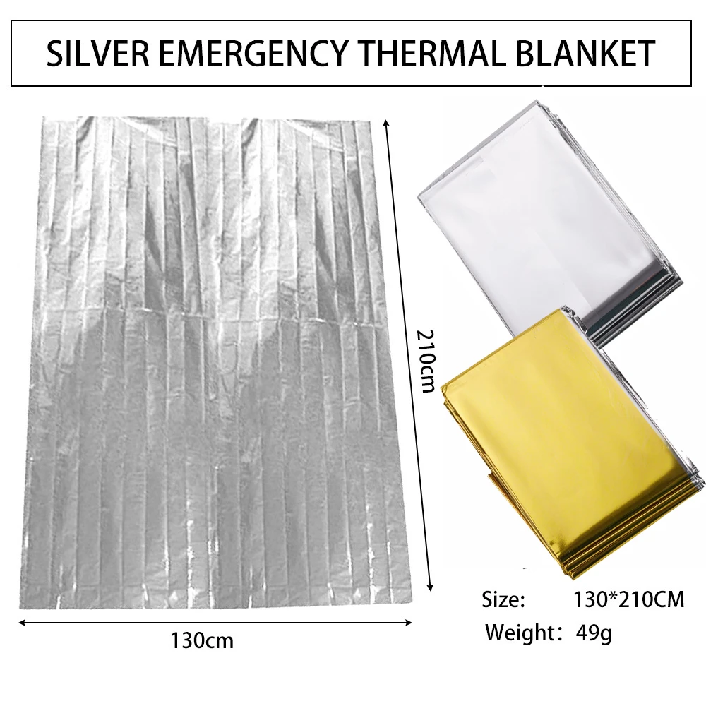 Gold Silver 130x210cm Emergency Blanket Lifesaving Thermal Insulation Sunscreen Survival Rescue Blankets Kit Camping Equipment