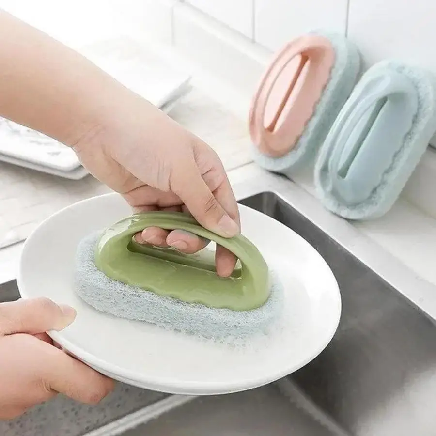 1 Pcs Household Soft Sponge Brush With Handle Magic Sponge Eraser Multifunctional Cleaner For Bathroom Kitchen Cleaning Tools