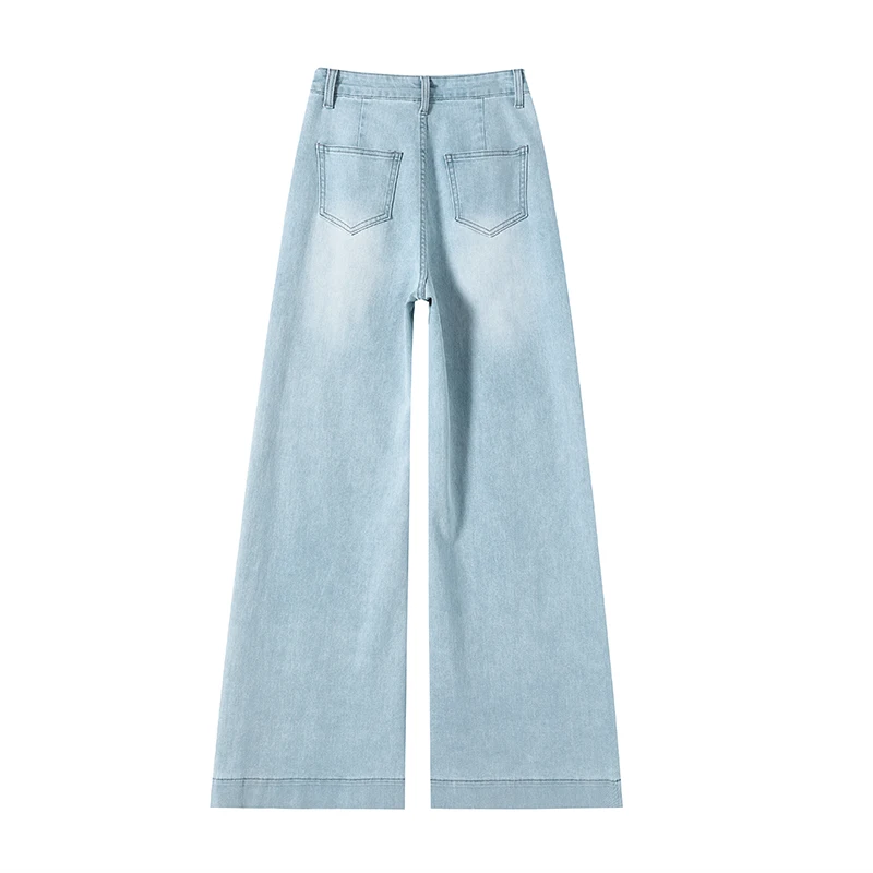 KSTUN 2025 Summer New High Waist Women Wide Leg Jeans Stretch Flared Pants Female Bell-bottom Trousrs Light Blue Dragging Pants