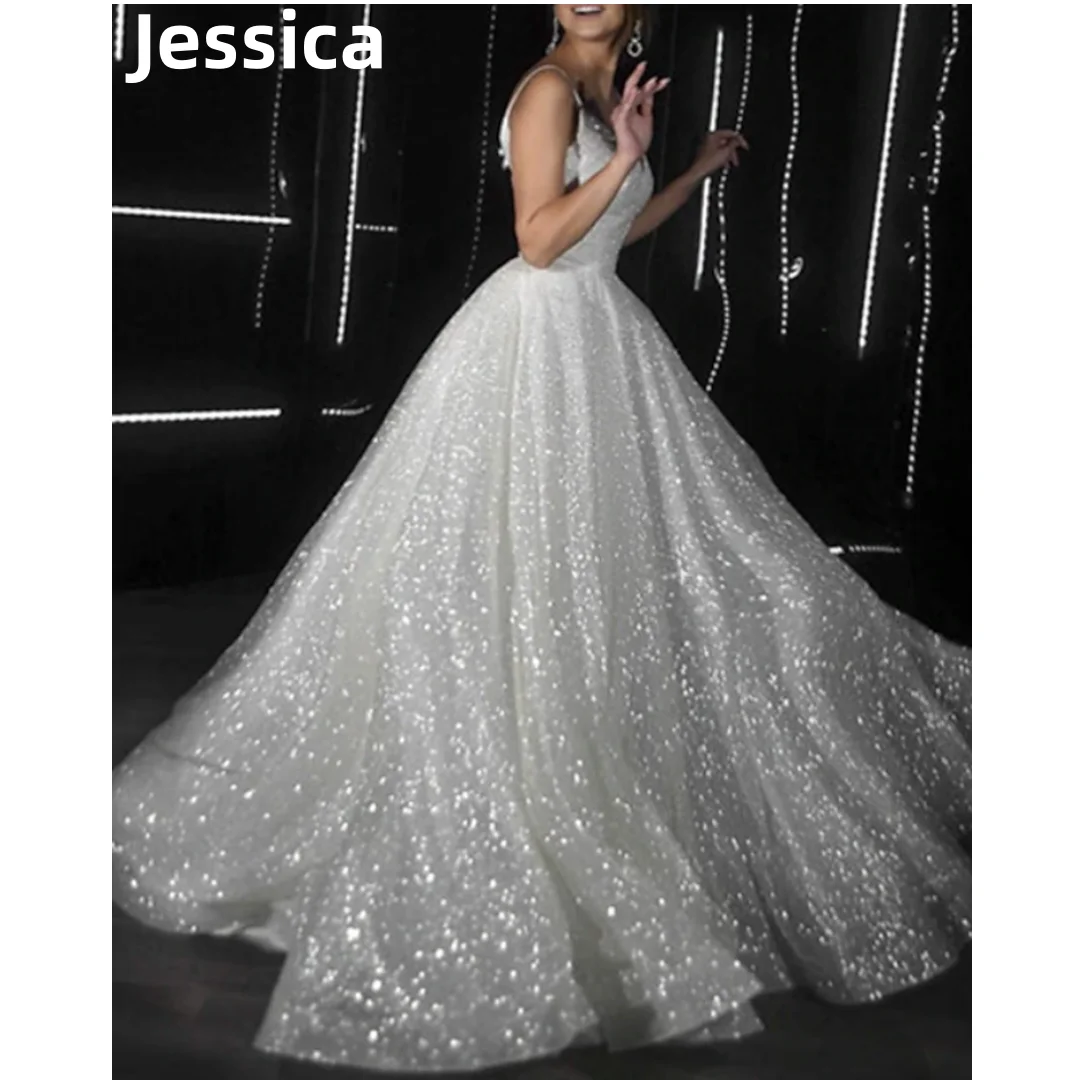 

Jessica White Prom Dresses Spaghetti Straps Glitter Evening Dresses 2024Vestidos De Fiesta Fairy Formal Occasions Party Dresses