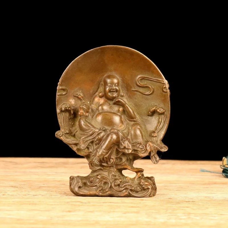 Antique Collectible Bronze Maitreya Ornament, Alloy Guanyin Buddha Statue Decorative Craft