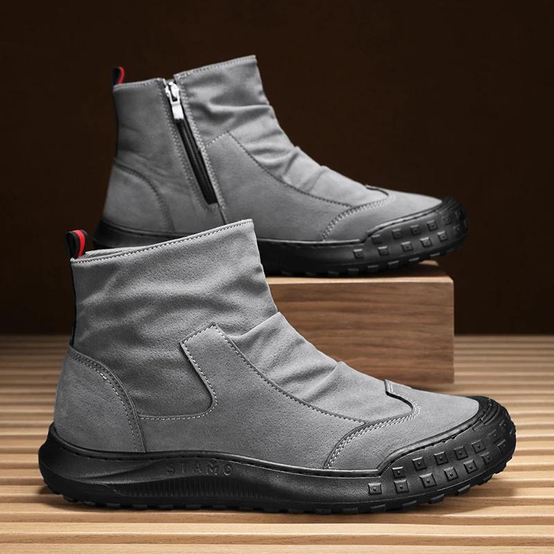 Botas altas de cuero para hombre, botines de plataforma, cómodos, a la moda, para motocicleta, Otoño e Invierno