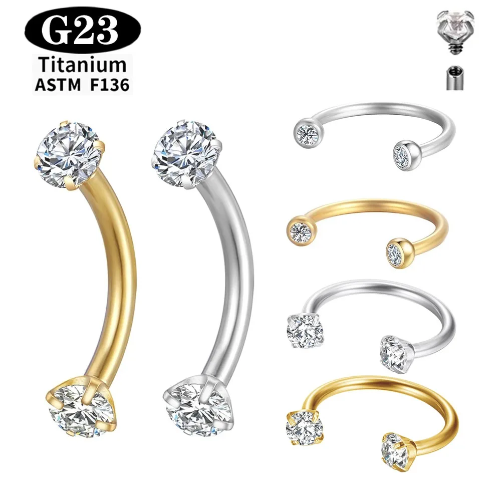 G23 Titanium  ASTM-F136 Piercings Eyebrow  Internal thread Nose Rings Eyebrow Boyd Jewelry zircon Earrings For Women