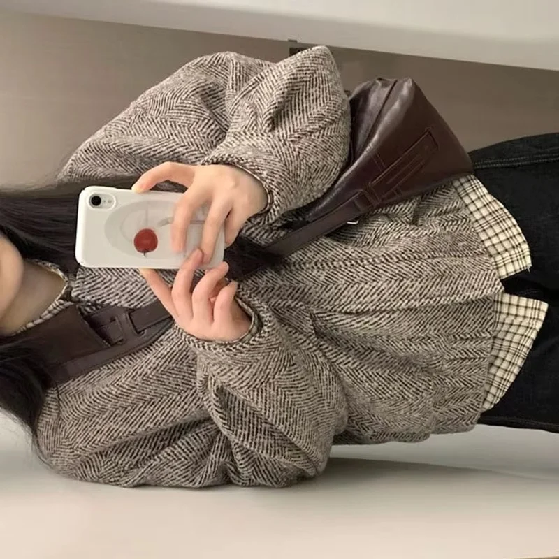 

Autumn Winter Femme Long Sleeves Tops Jacket Women Fashion Casual Baseball Coat American Ladies High End Lapel Patchwork Outwear