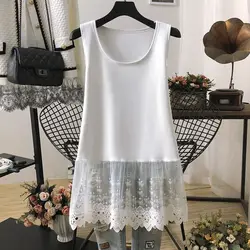 Street Casual Lace Patchwork Tanks Summer New Sleeveless Solid Color Loose Youth White T Shirt Tops Fashion Trend Women Clothing