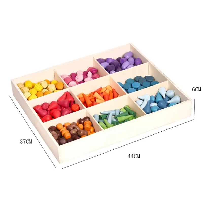 

324pcs Children Wooden Rainbow Block Toy Montessori Mushrooms Honeycomb Droplets Building Blocks Kids Educational Gift Toys
