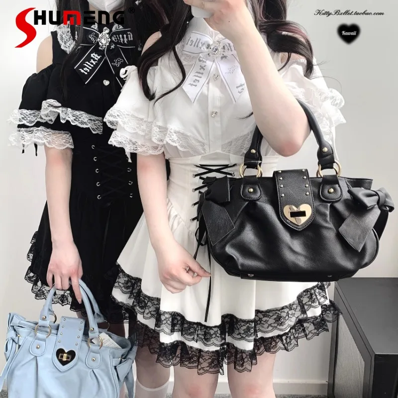 

2024 Summer Japanese Style White Single-Breasted Shirt Lace Lace Unique Design Off-Shoulder Mine Series Bouse Women's Clothing