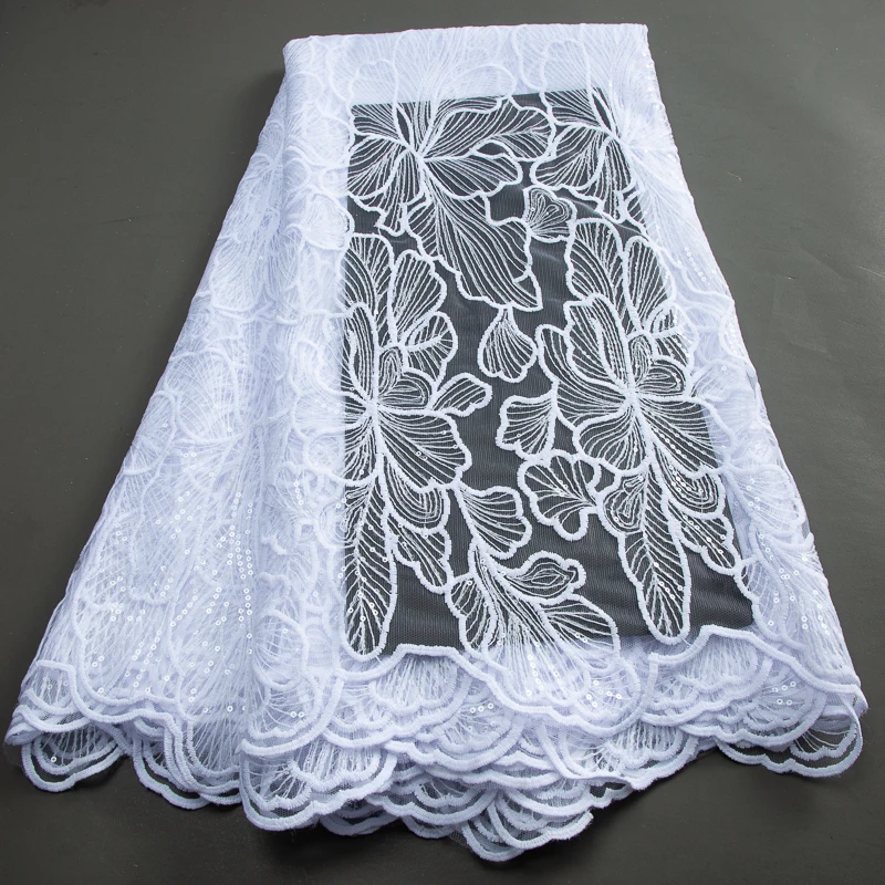 African Mesh Lace Sequins Fabric 2023 Nigerian Tulle Lace Embroidered Fabric French Net Material For Women Wedding Dresses A3348