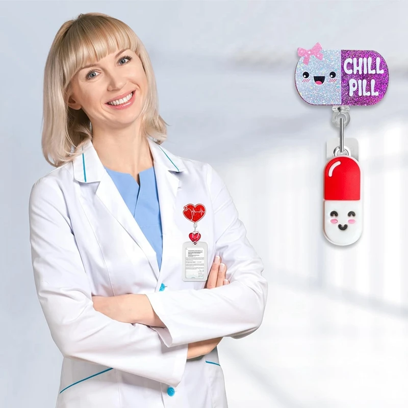 بكرة ممرضة لامعة ، حامل علامة اسم الممرضة ، مشبك قابل للسحب ، حامل بطاقة هوية للتمريض المضحك ، 6 * *
