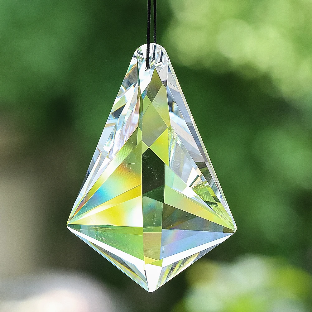 

90mm Clear Bullhorn Crystal Glass Prism Pendant Hanging Suncatcher Glass Art Faceted Chandelier Parts Outdoor Garden Accessories