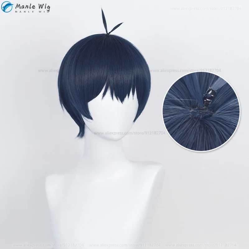 Isagi Yoichi Cosplay Wig  28cm Black/Blue Cosplay Anime Wigs Heat Resistant Yoichi Isagi Wigs Halloween Party + Wig Cap