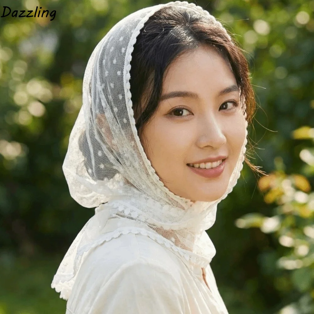 Pañuelo de encaje suave permanente, pañuelo triangular fino con lunares, velo, cubrecara nupcial para ceremonia de boda