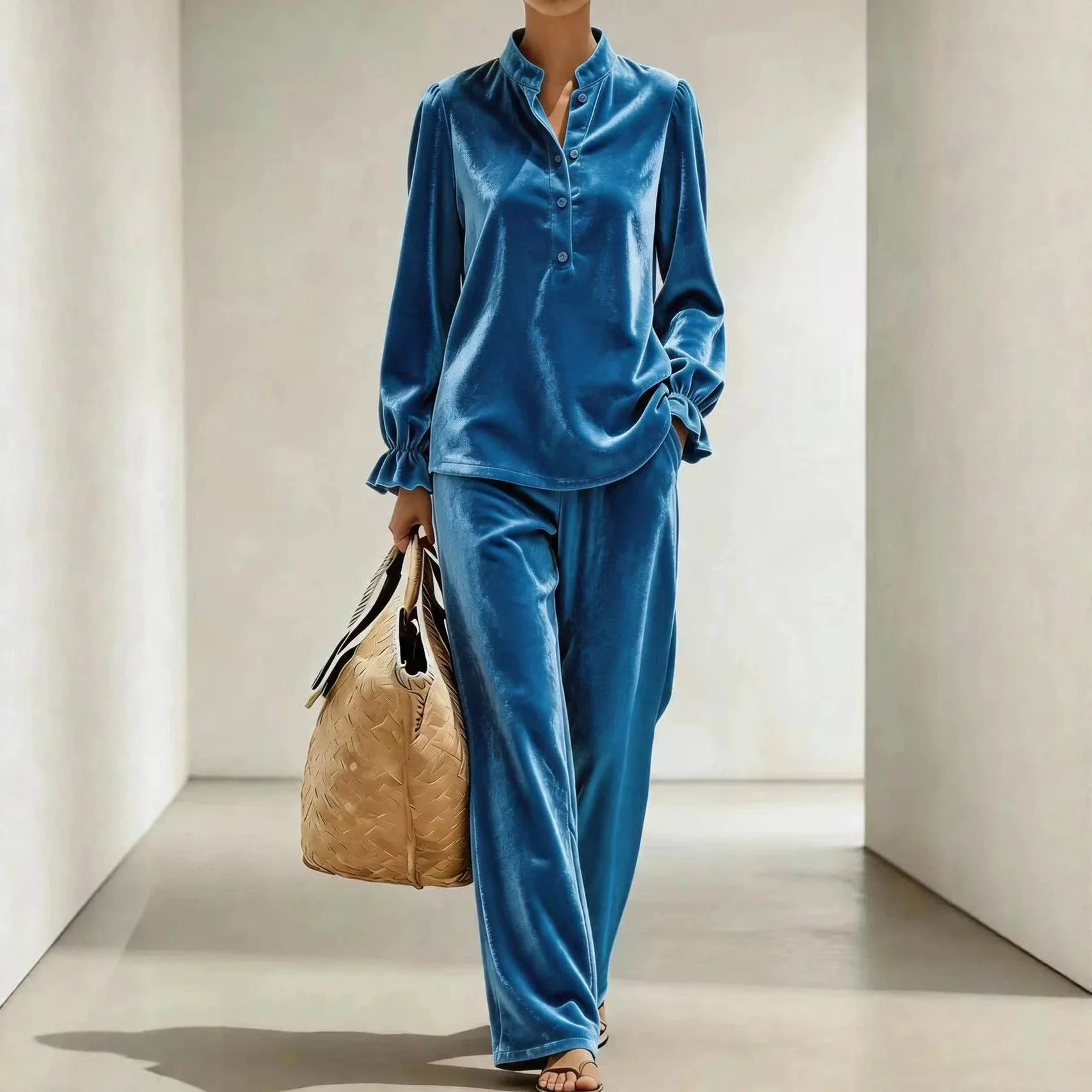2026 Autumn/winter Random Women's Outfit: Fashionable Loose Two-piece Set With Top And Pants. Bandage Party