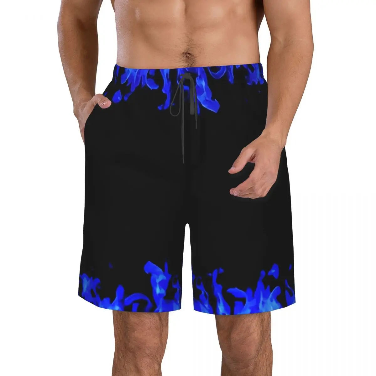 Men's Swim Trunk Abstract Blue Fire Frame Quick Dry Beach Shorts with Pockets Beach Pants Swimsuit