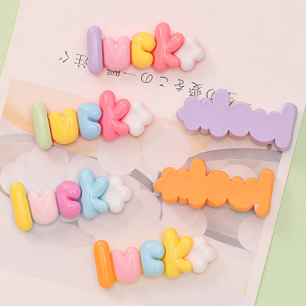 10PCS Shiny Luck Letter Series Resin Flat Back Cabochons For Hairpin Scrapbooking DIY Jewelry Craft Decoration Accessories