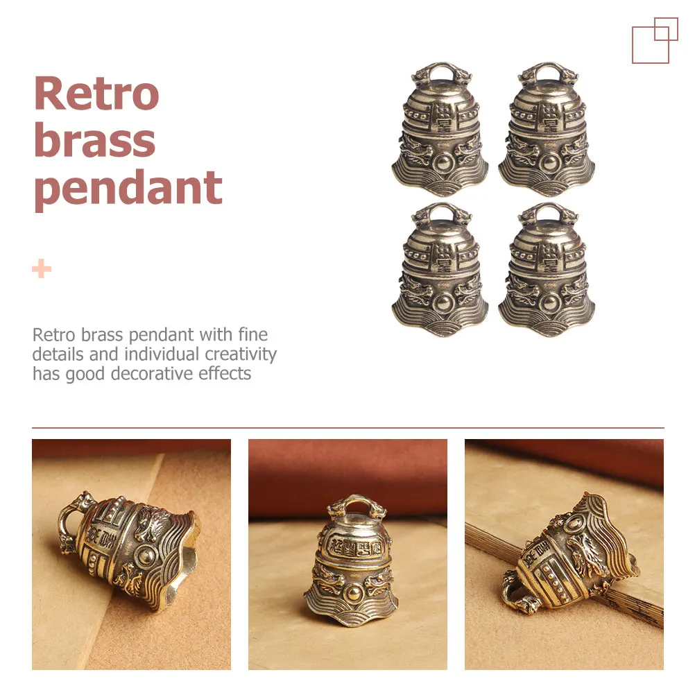 

4pcs Copper Bell Keychain Retro Brass Pendant DIY Hanging Decor Vintage Charm Craft Accessories Jewelry Making
