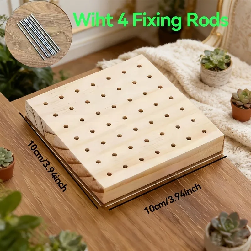 Wooden Crochet Shaping Board, Square Threading Board with Fixed Rod and Needle Pad, Precise Positioning of Yarn view 4