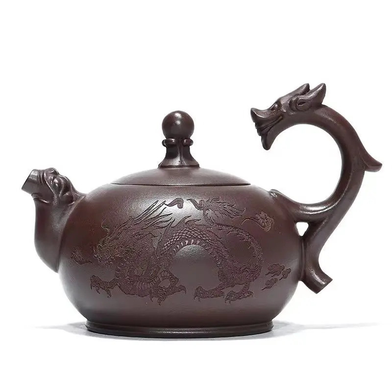 

full handmade tea pot marke dragon design carved original ore real yixing zisha purple grit pots 270ml health care made in China