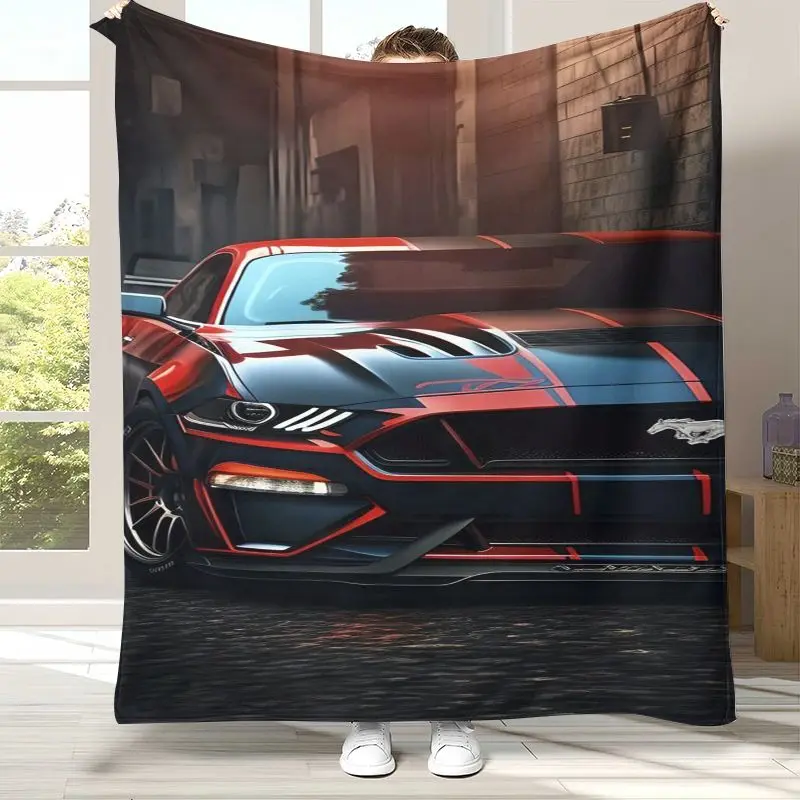Vintage M-Mustang Racing Biker Garage Moto Soft Flannel Throw Blanket,Cozy Warm Blanket for Bed,Sofa,Living Room,Picnic,Camping
