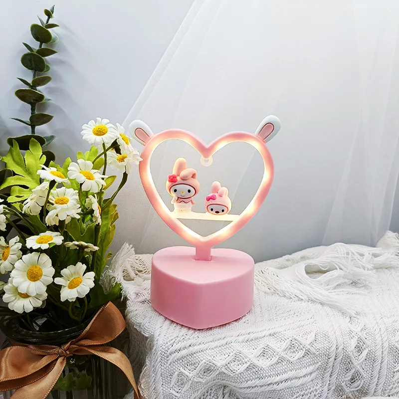 Sanrio Kawaii Night Light Cinnamoroll Hello Kitty Kuromi Cartoon Eye Protective Table Lamp Children\'s Bedroom Night Lights