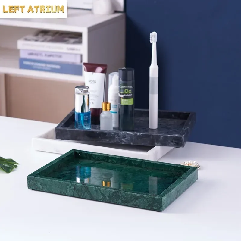 Black And White Gray Natural Marble Square Stone Tray Cosmetics Toiletries Storage Jewelry Earrings Perfume Bottle Ornaments