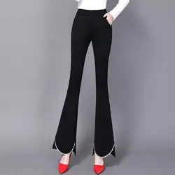 Patchwork 2024 New Spring Summer Solid Color Pants Women Clothing Simplicity Slim Casual Flare Ladies Fashion High Waist Pants