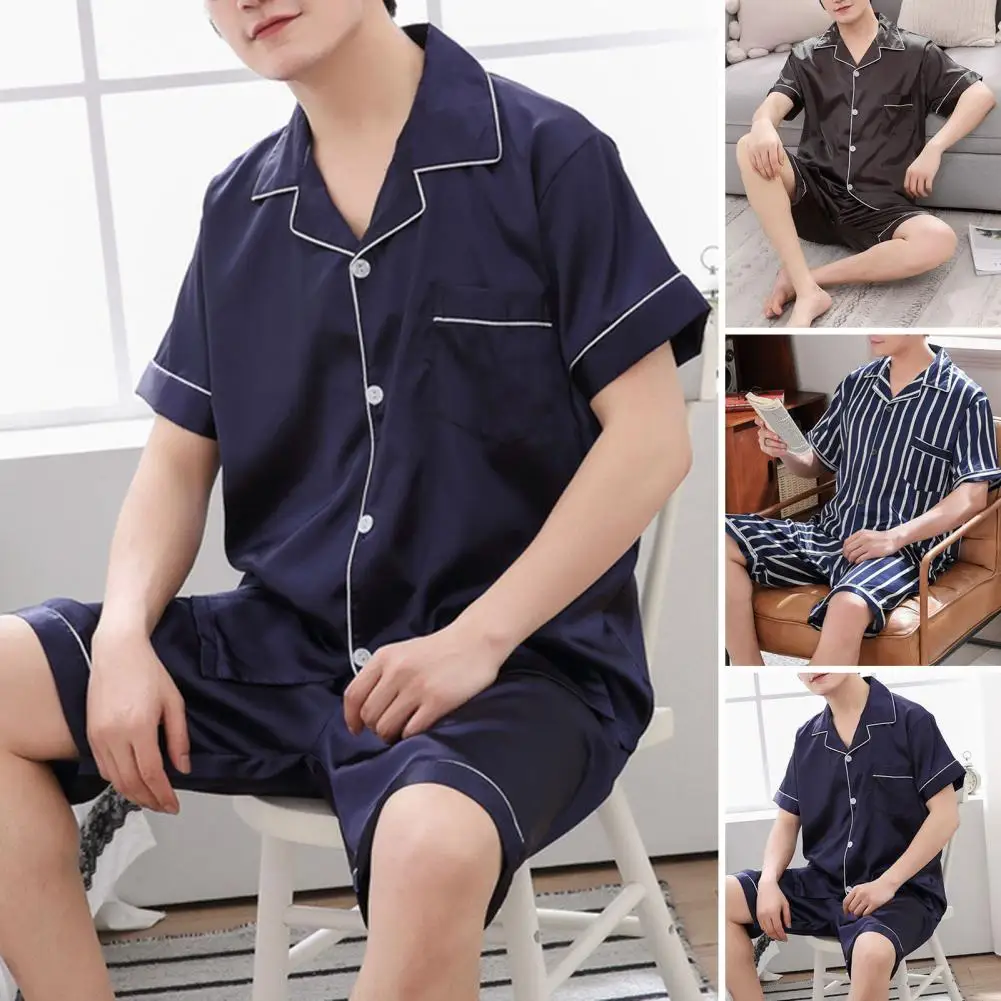 New Summer Pajamas For Man Big Size Silk Mens Pajama Sets Shorts Satin Short Sleeve Sleepwear Home Pijama Night Wear Loungewear