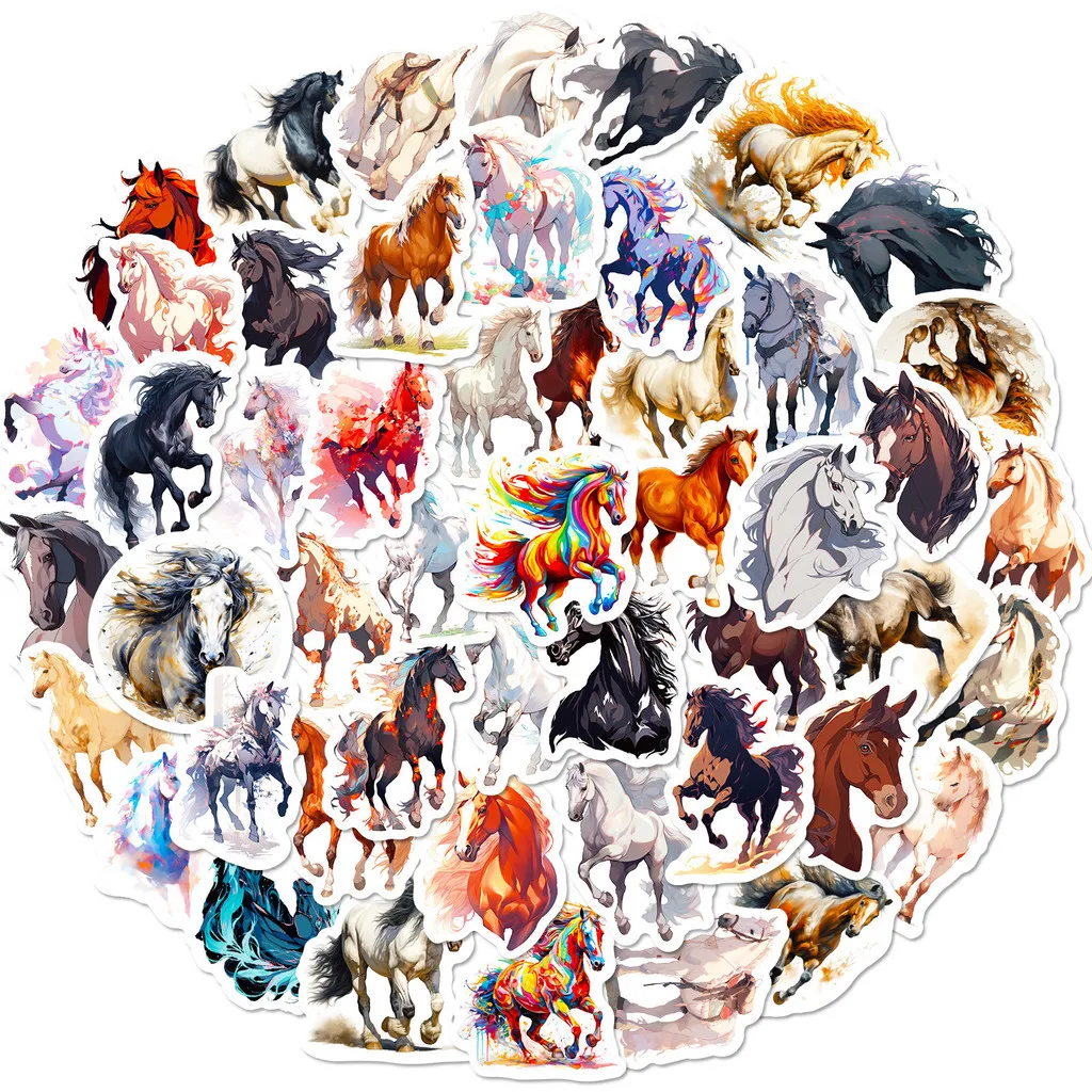 50Pcs Graffiti Horse Stickers, Equestrian Sports Trendy Cartoon Decals for DIY Personalized Decor Papery Pop Store