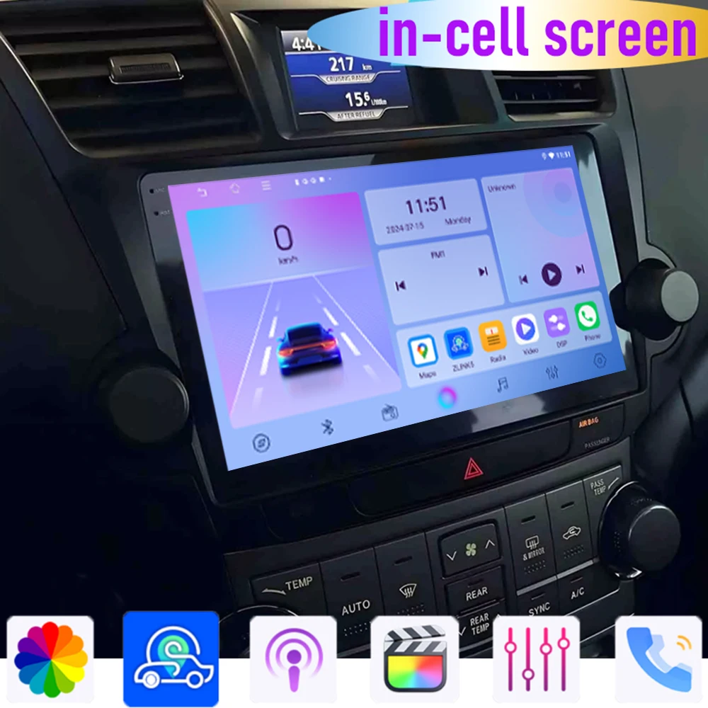

10''For Toyota Highlander 2008-2013 Car Radio Stereo Wireless Apple Carplay Android 15 Auto GPS Camera Google Map Head Unit WIFI