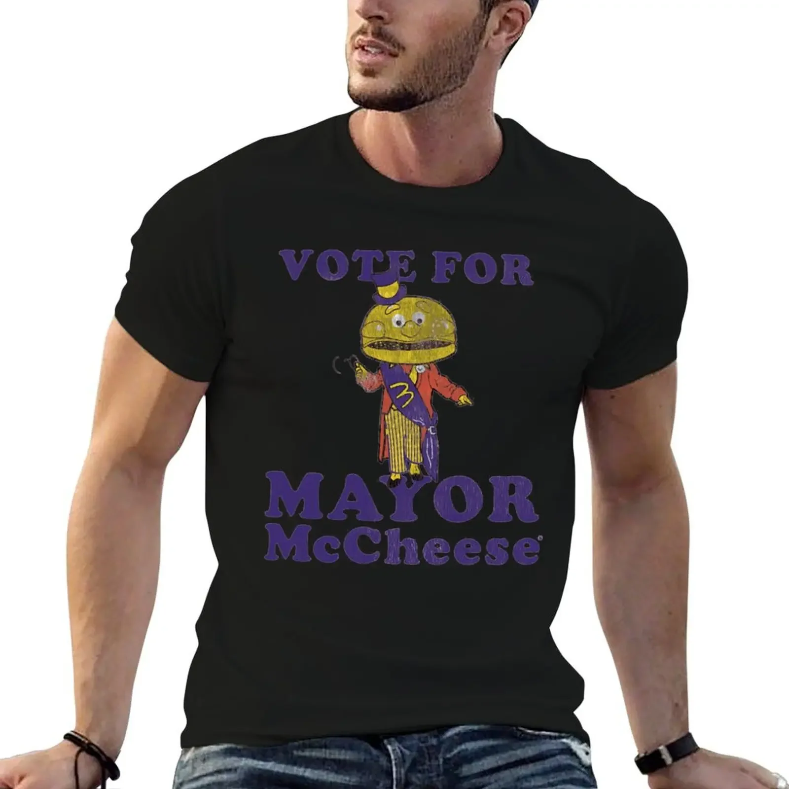 Vote for Mayor McCheese - Vintage Repro T-Shirt anime figures vintage anime shirt summer clothes heavyweight t shirts for men