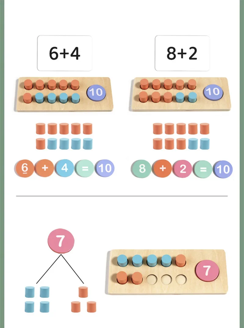 Jeux arithmétiques en bois pour enfants, décomposition numérique, jeux Montessori, jouets éducatifs d'apprentissage précoce pour bébé