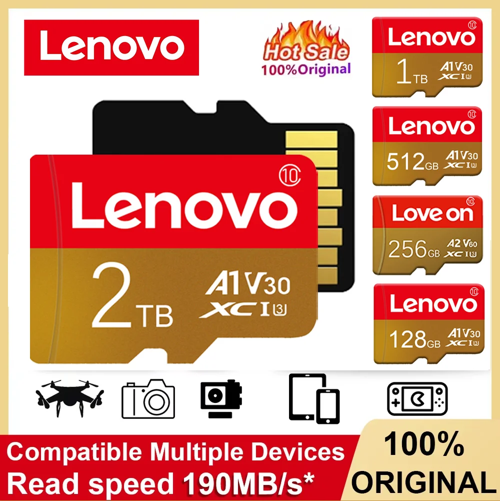 Lenovo 2TB Micro TF SD Card 1TB TF Flash Memary Card Class10 512GB Memory Card 128GB SD Card Mobile Phone For Camera MP3/MP4 PC