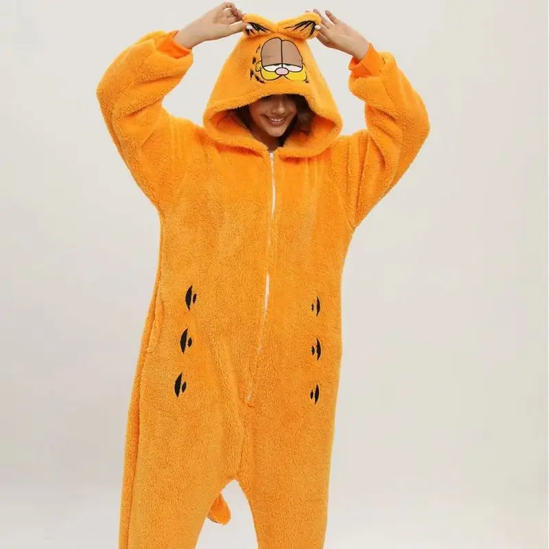 Miniso Unisex Garfield Costumes Onesies Cat Cosplay Pajamas Adult Pyjamas Animal Sleepwear Jumpsuit