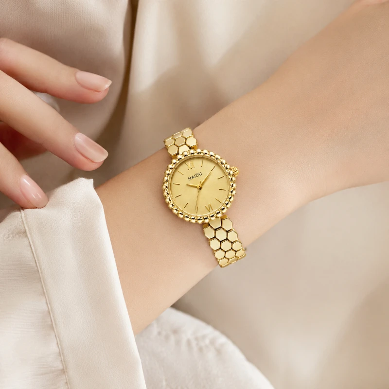 Top Brand Luxury Ladies Small Gold Watch Vintage Honeycomb Strap Women's Quartz Watch Luxury Girls Wristwatches Clock Gift