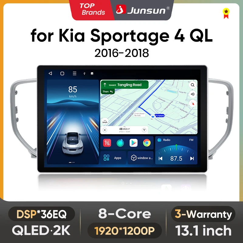 Junsun 13,1 Zoll QLED Android Wireless CarPlay Auto Autoradio für Kia Sportage 4QL 2016–2018 Intelligente Systeme DSP SWC RDS