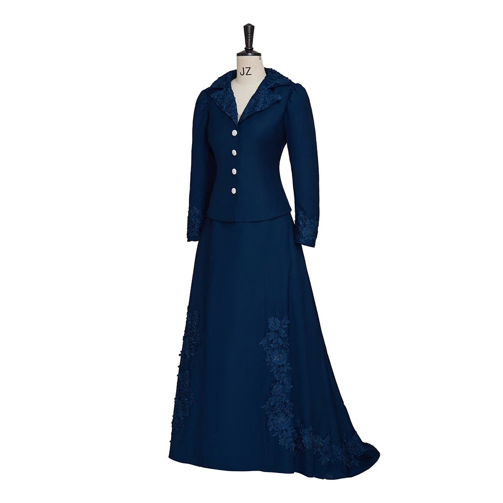 Medieval Civil War Edwardian Era Dress Victorian Steampunk Gothic Blue Dress Suit Retro Theatre Costume for Adult Women