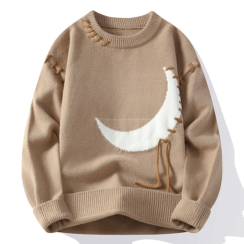 2024 New Fall Winter Brand Sweater Mens Fashion Soft Knit Jumper Korean Fashion Hip Hop Moon Thick Men Printed Sweaters Pulloner