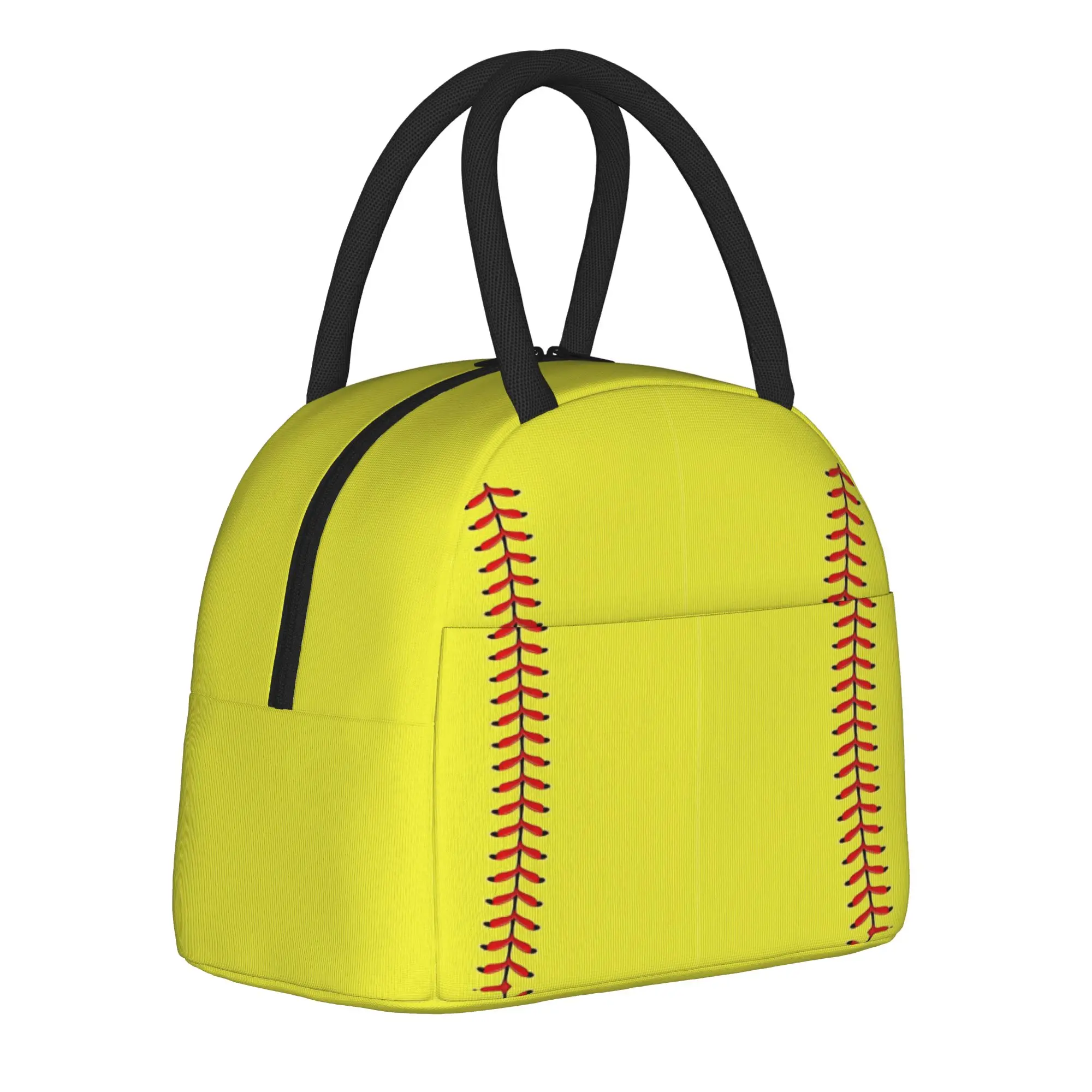 Softball Red Stitching Baseball Insulated Lunch Bag Cooler Bag Reusable,Meal Container  Portable Tote Lunch Box Food Storage Bag