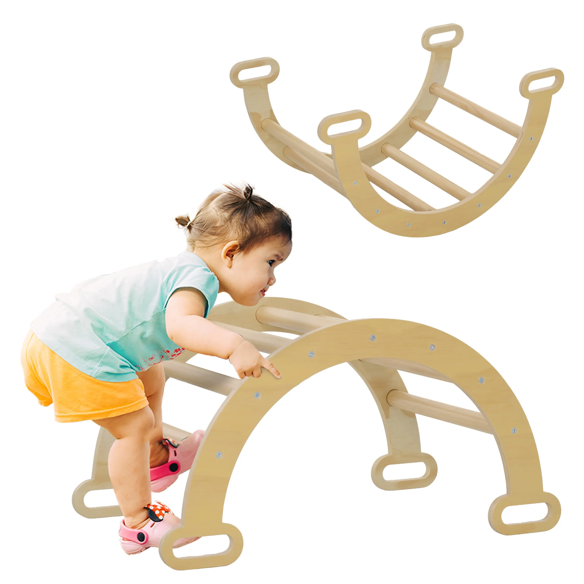 AIYAPLAY Arco de Escalada para Niños de 18-48 Meses Balancín para Bebés Carga 50 kg 68x42x36 cm Natural