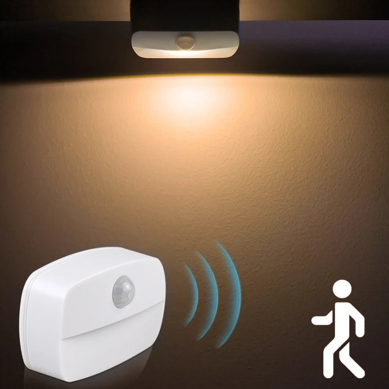 LED Motion Sensor Night Light Batteries Powered Motion Detector Led Night Lamp For Room Corridor Closet Easy Install Nightlights
