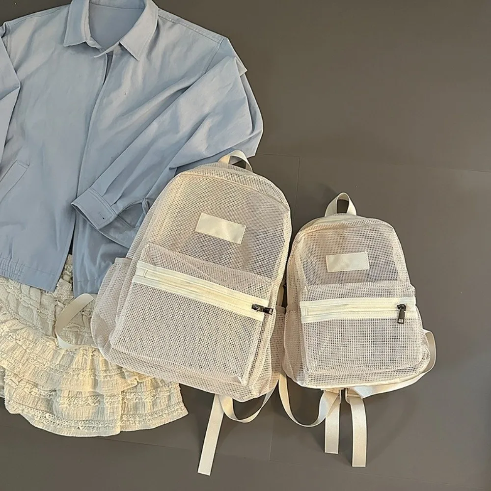 Breathable Mesh Mesh Backpack Double Straps High Capacity Bookbag Foldable Multi Pockets Transparent Backpack for Boys and Girls