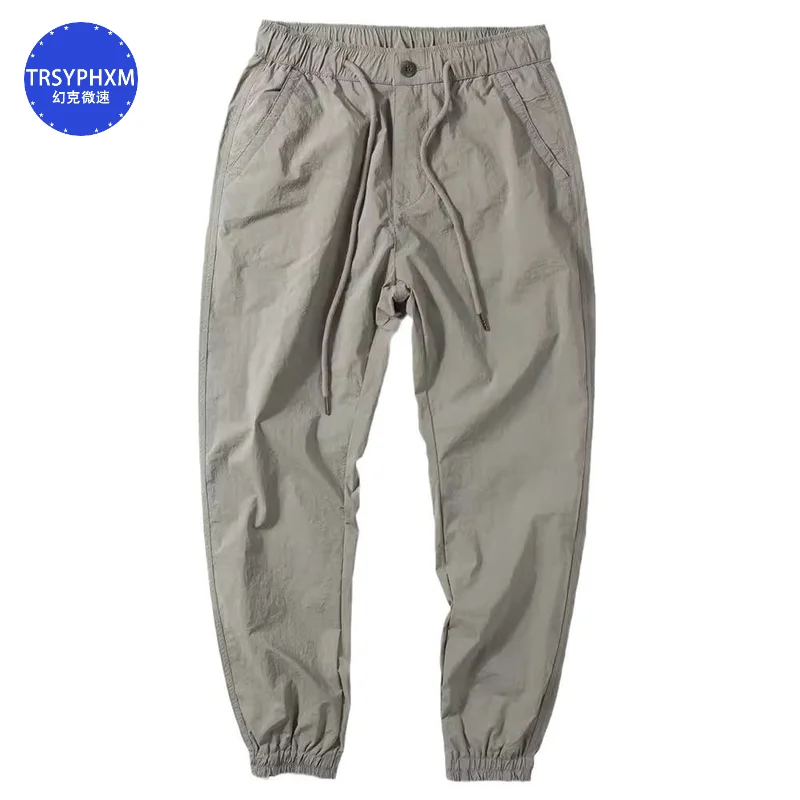 TRSYPHXM 2024.8.13 nuevos pantalones ajustados de otoño para hombres, pantalones casuales sueltos simples y atados al tobillo, pantalones deportivos verdes militares