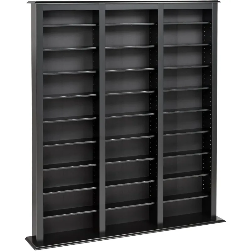 

3 Column Tall Cabinet Media Storage, Triple Width Barrister Tower, Black