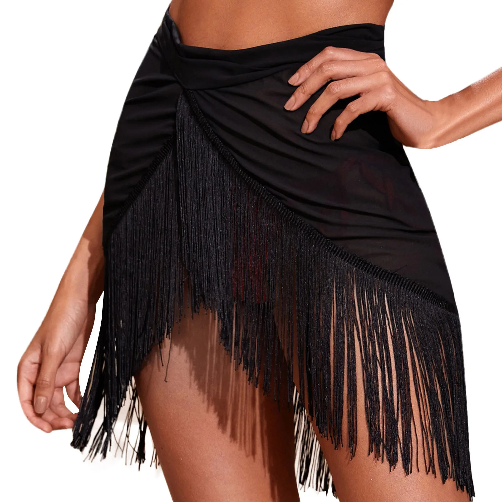 Women tassel Trim Sheer Beach Skirt Cover Up Skirt Beach Wrap Bikini Wraps Cover Ups For Swimwear beach outfits for women