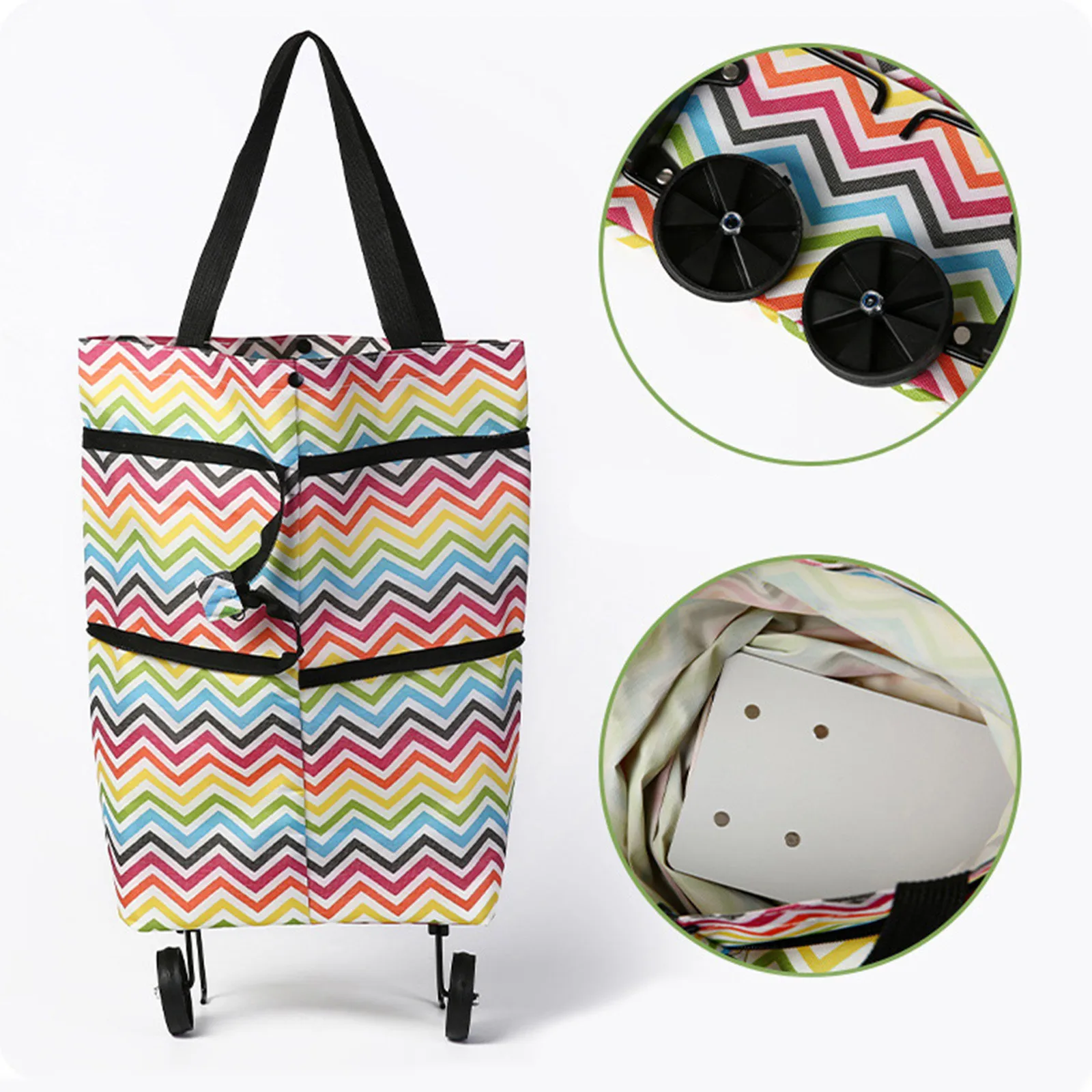 Multifunctional Oxford Cloth Shopping Bag With Wheels Foldable Portable Tote For Grocery Travel Daily Use Ruedas Y Plegable 2026