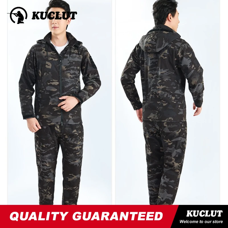 Picture 3: Winter Tactical Camouflage Man Sets Fleece Scratch Resistant Windproof Big Pocket Suits Camping Training Mountaineering 2-piece