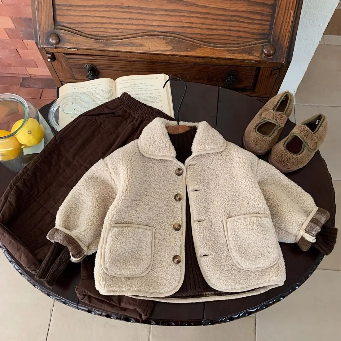 80-140CM Children's Jacket Autumn And Winter 2026 New Style Boys' and Girls' Collar Warm Thick Lamb Fleece Coat 12M-7 Year