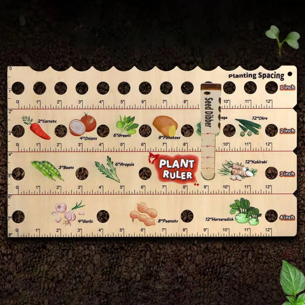 

Wooden Sowing Ruler with Planting Guide Set Multifunctional Portable Garden Ruler with Plant Dibber Gardening Tools